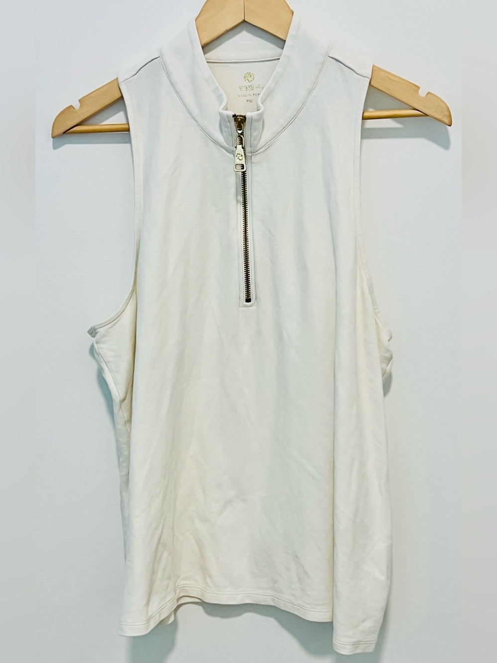 Spartina 100% Cotton Creamy white Mock Neck Top, Gold Zip, XXL, Swing